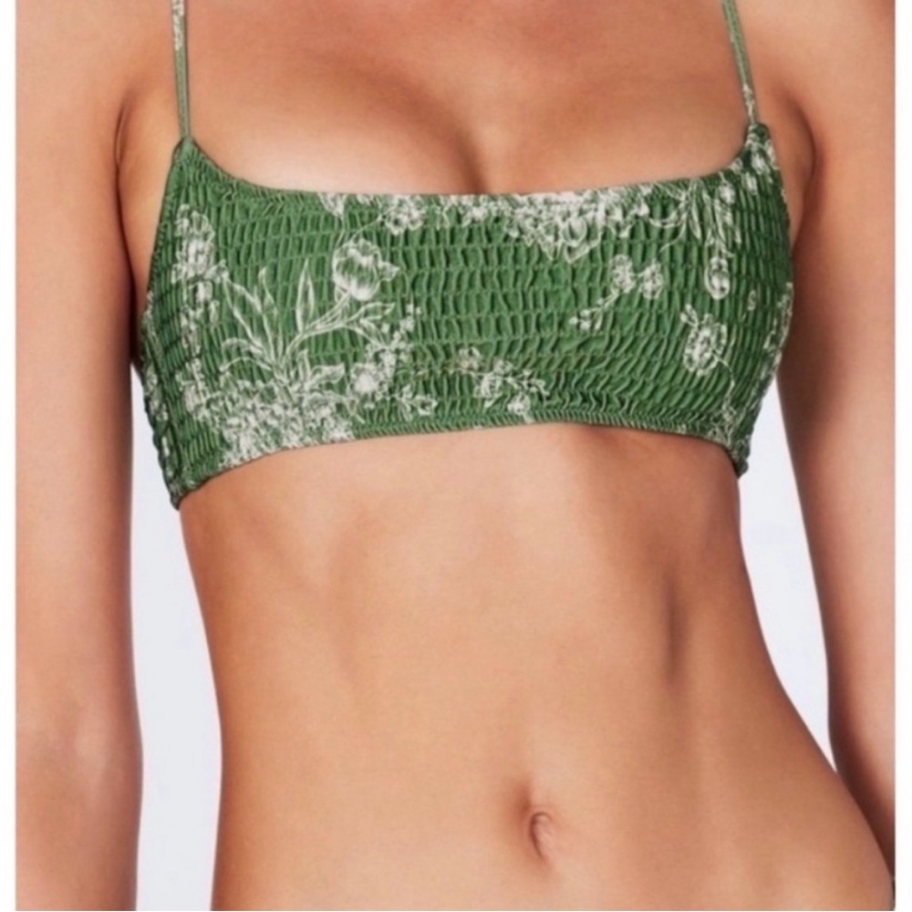 Triangl Inesa Bikini Top Sage Green Floral S+ Neoprene Scoop Clasp Back
